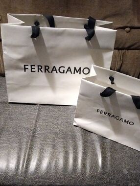 2 Salvatore Ferragamo White Shopping Bag with Black Logo